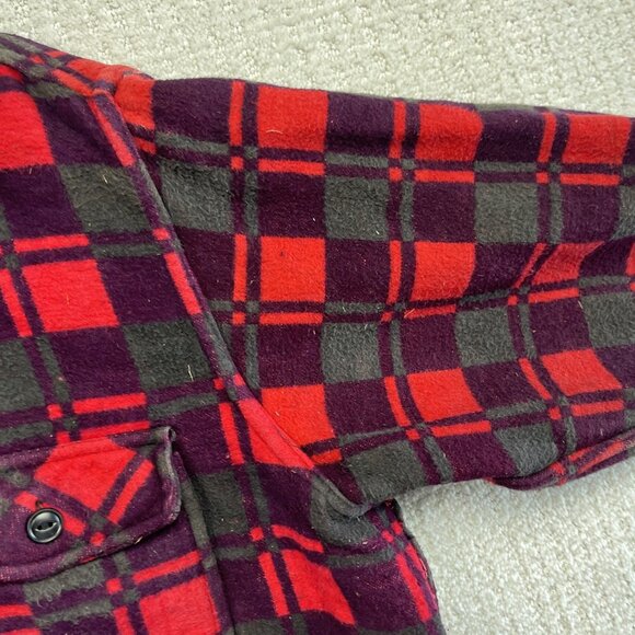 Vintage 60s Champion Flannel Shirt Red Plaid Button Front Workwear Sz 16.5 Read - Picture 7 of 16